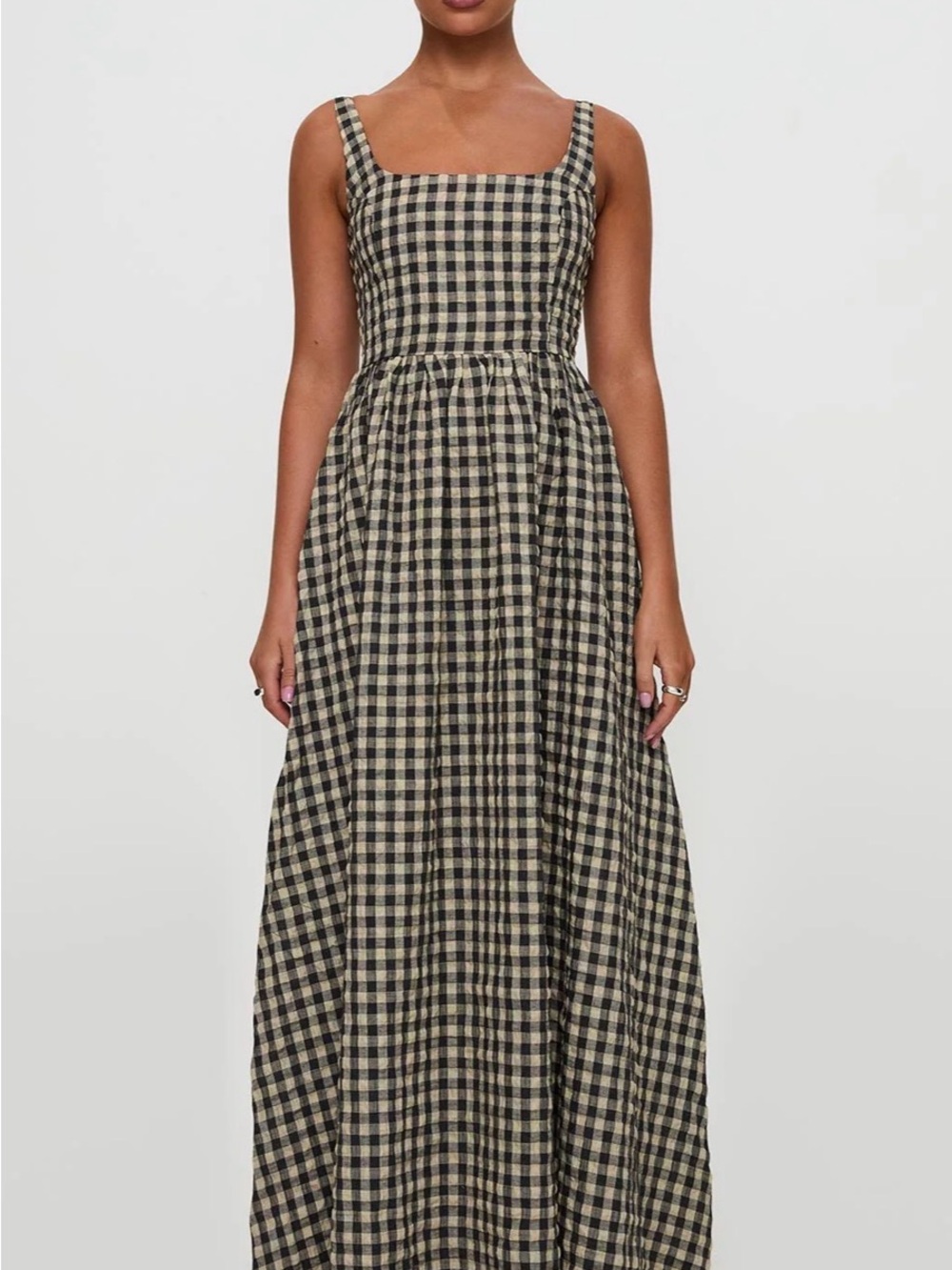 PRINCESS POLLY Cartmel Check Maxi Dress Black / Cream - Size 12
